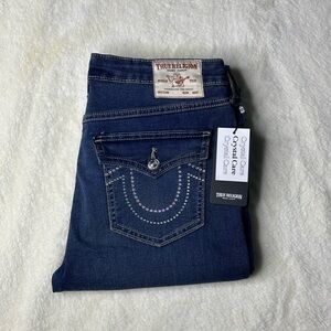 True Religion boot cut jeans genuine crystal designed pockets.